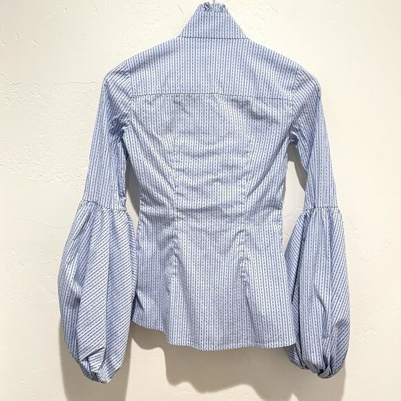 Caroline Costas Jacqueline Poof Sleeve Button Up Top Womens XS Blue Stripe - Picture 5 of 10